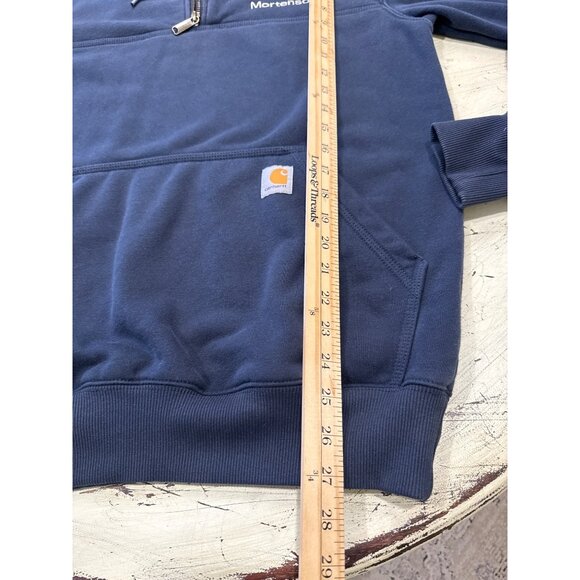 Carhartt Mens Navy Blue Half-Zip Hooded Sweatshirt W/ Mortenson Logo Embroidery - Picture 5 of 9